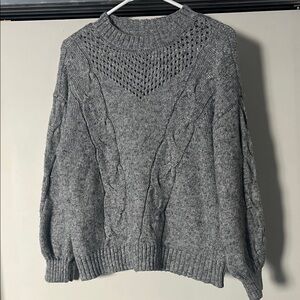 Gray Sparkly Cable Knit Women's Sweater